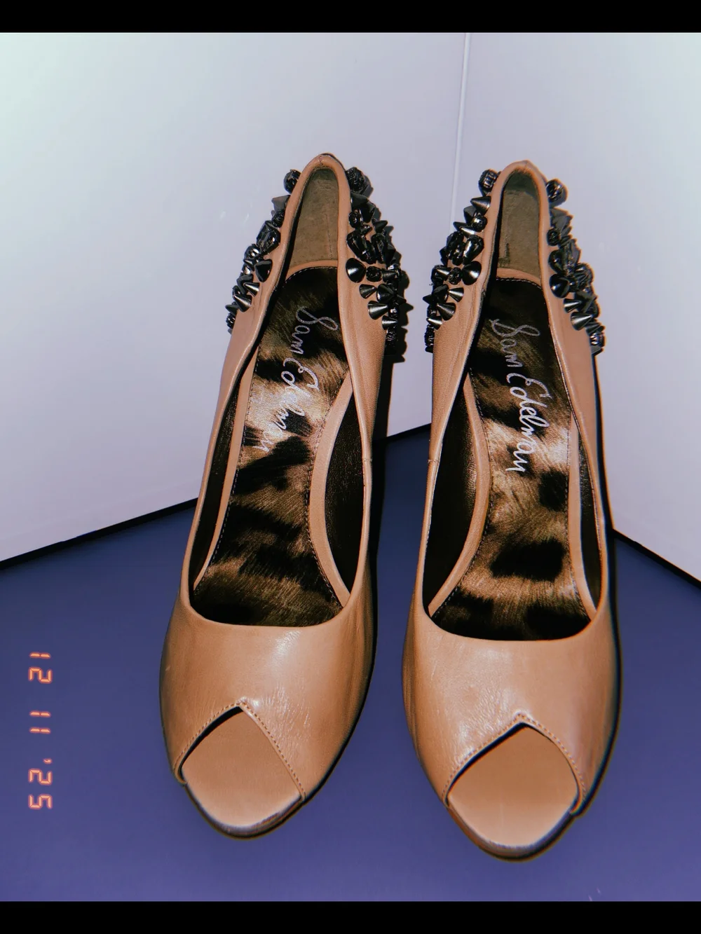 Sam Edelman Nude Pumps with Black Spike Embellishments
